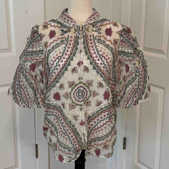 NWOT Let Me Be Sheer Embroidery Top with Cream Camisole Large - Picture 1 of 6